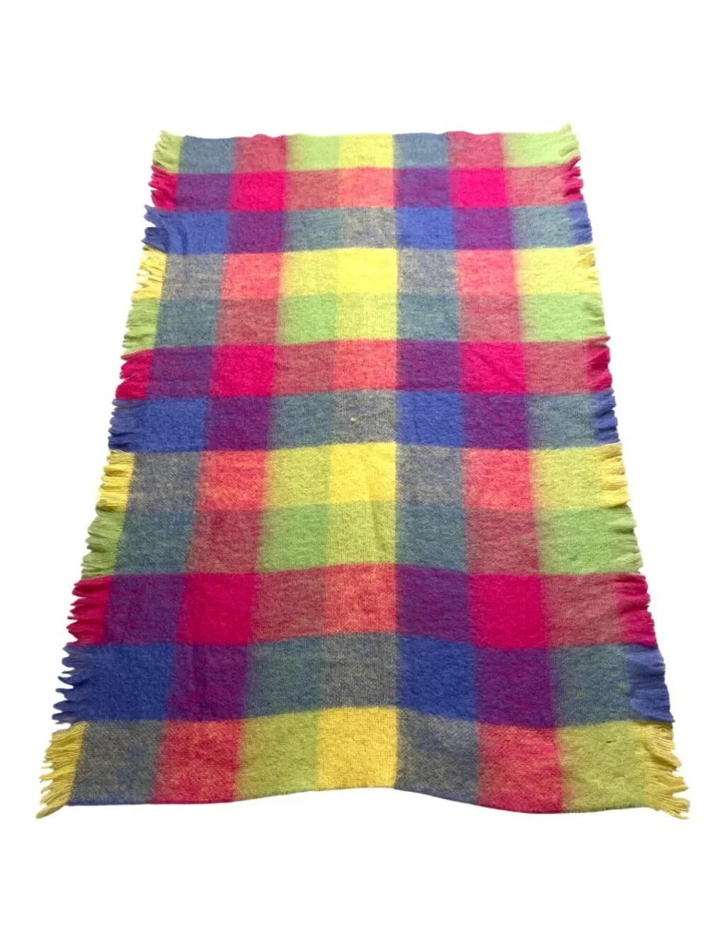 Foxford Throw Blanket Wool Mohair Plaid Colorful Fringe Made In Ireland 57x37
